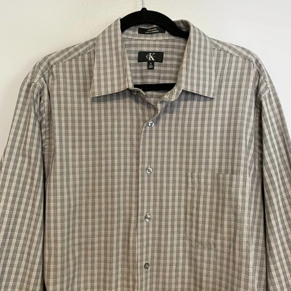 Calvin Klein Grey Plaid Dress Shirt 17.5 XL - Picture 2 of 5